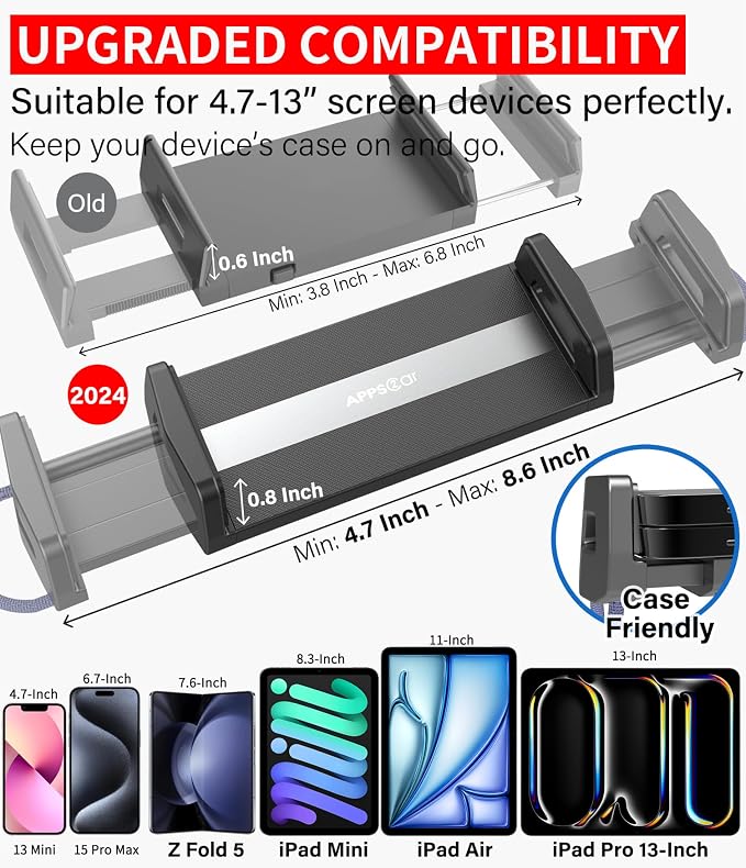 APPS2Car Solid Cup Holder Tablet Mount for Car, iPad Car Mount for Truck | Adjustable Height, Low Profile Road Trip Essentials Compatible with 4.7-13" iPad Pro Air Mini Fire iPhone Cell Phone - Black - Image 7