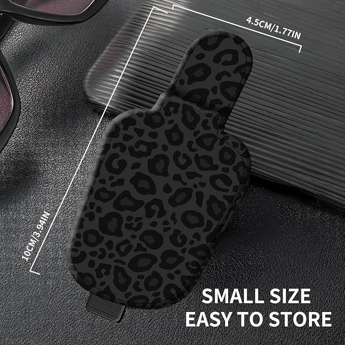Leather Magnetic Sunglass Holder for Car Sun Visor, Cute Eyeglass Ticket Card Hanger Clip, Universal Auto Interior Accessories for SUV Pickup Truck Black Leopard - Image 4
