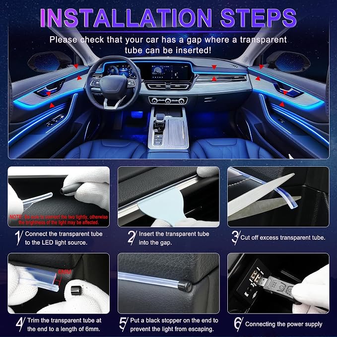 LivTee Smart Car LED Interior Lights with USB Port, LED Strip Fiber Optic Lights, Wireless App Control, Sync to Music, Car Accessories Gifts for Women and Men, 5 in 1 - Image 5