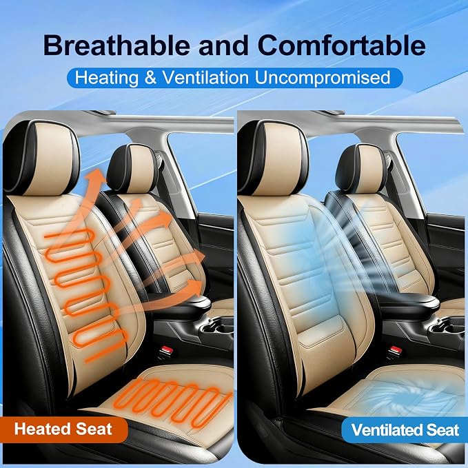 Fit Sonata Seat Covers Custom Fit for Hyundai Sonata 2007-2026, Front Pair | Premium Leather Full Coverage Protector, Waterproof, Breathable, Scratch Resistant, Easy Wipe, Airbag Compatible, Black+Beige - Image 4
