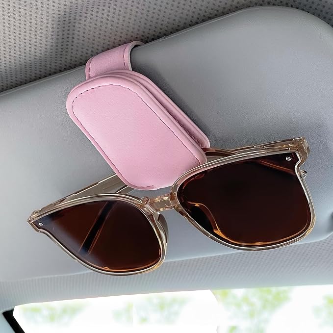 KIWEN Sunglasses Holders for Car Visor, Magnetic Leather Glasses Eyeglass Clip for Car, Ticket Card Clip Sunglasses Mount, Car Visor Accessories Gadgets (1, Pink) by KIWENDirect