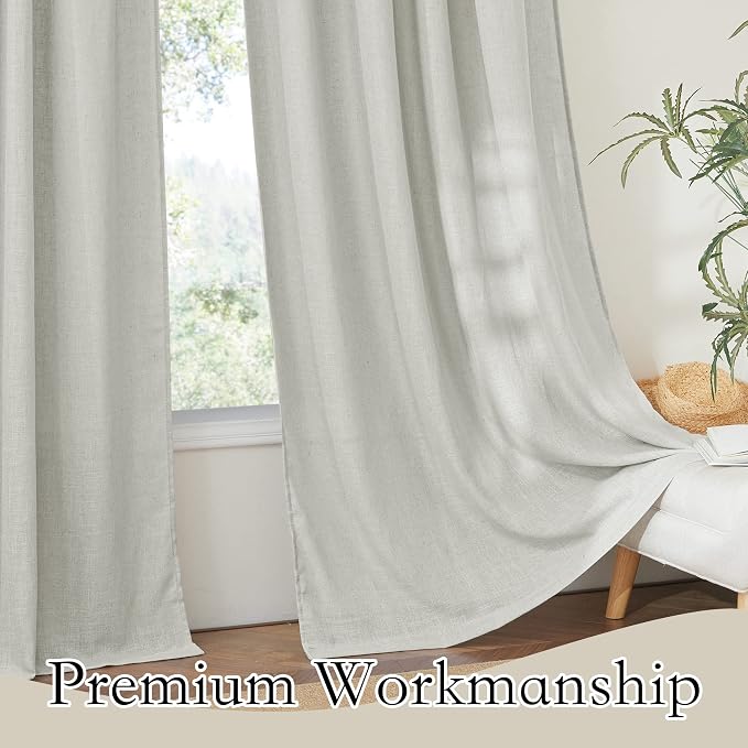 RYB HOME Linen Wonven Curtains Light Filtering Privacy UV Protection Window Blinds & Shades Draperies for Basement, Farmhouse, Villa, Boys Girls Bedroom, W 70 x L 95 inch, Grey, 2 Panels Set - Image 5