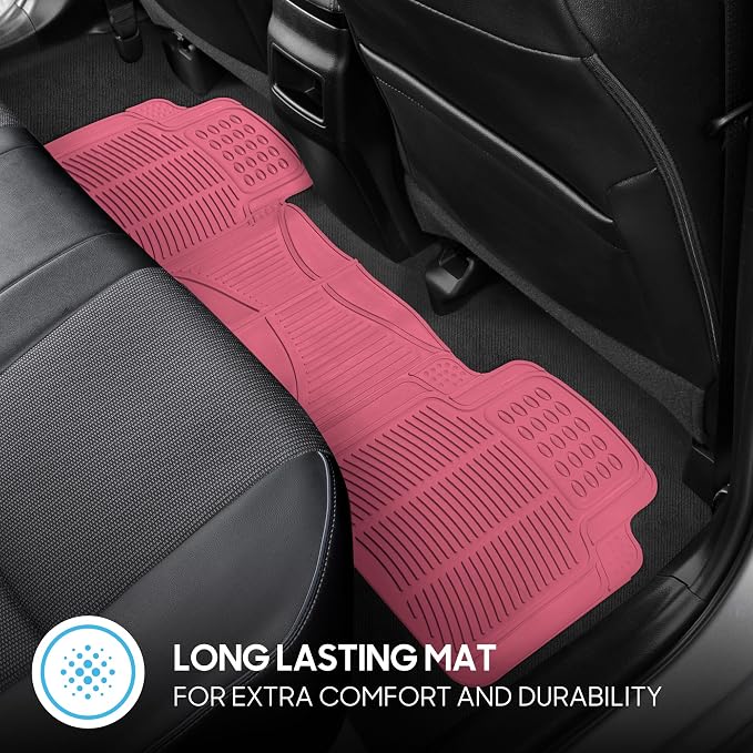 BDK ProLiner Pink Car Floor Mats for Cars Trucks SUV 3pc All-Weather | Heavy Duty Rubber Liners with Universal Trimmable Fit, Durable Waterproof Car Accessories Auto Floor Mats for Women Men - Image 8