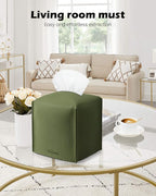 Tissue Box Cover for PU Leather, Modern Simple Solid Color Holder Square Tissue Bag, Ideal for Bathrooms,Office,Car,Nightstand,Outdoor Tent,Dining Table,5"X5"X5", Single Green - Image 3