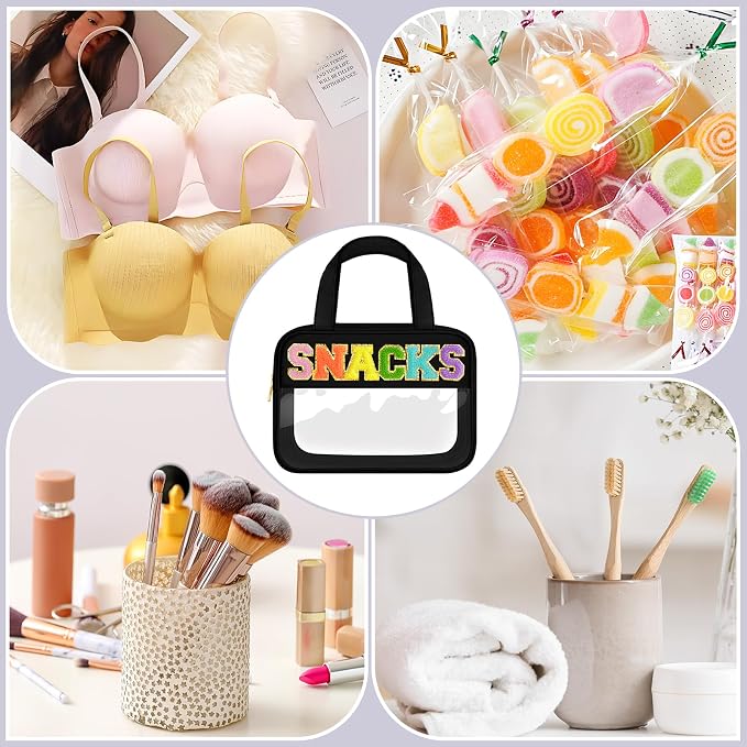 Clear Snack Bag, Zipper Travel Organizer Pouch Chenille Letter | Extra Large Capacity, Waterproof Easy Clean, 2 Separate Compartments, Ideal for Beach Gym Picnic, Office and Daily Carry - Image 7