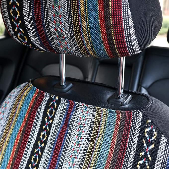 Car Seat Cover Hippie Boho Baja Saddle Blanket 4PCS Front Set Grey | Breathable, Washable without Fading, Anti-Slip, Airbag Compatible, Universal Fit for Most Automotive, Sedan, SUVs - Image 8