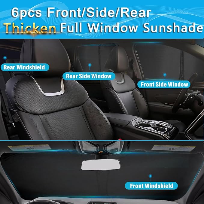KMF 6pcs Thicken Sun Shades for Toyota Camry 2018-2024 Accessories,Full Window Car Window Covers Sunshade for Windshield Side Rear, UV Block and Blackout Privacy for Camping Outdoor - Image 5
