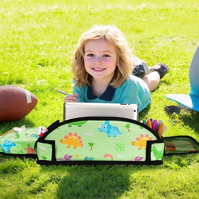 Car Seat Tray,Toddler Road Trip Essentials With Drawing Kit | Road Trip Essentials Accessories Lap Tray with iPad Holder Stand & Dry Erase Board as Travel Gifts for Kid,Green - Image 3