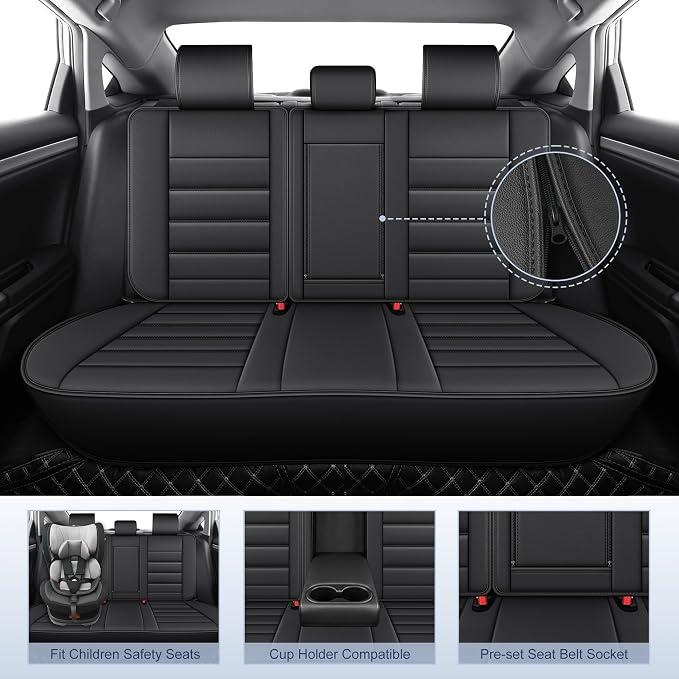 IKABEVEM Custom for Honda Civic 2022-2026 Seat Covers 11th Gen Full Set Luxury Faux Leather Car Seat Protector Interior Accessories(Black) - Image 3