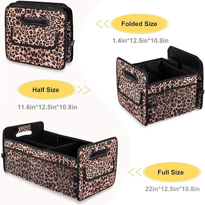 Car Trunk Organizer, Collapsible Car Organizers and Storage Leopard print | Sturdy, Large Capacity, Clean Decor, Multi Compartment Container Box, Adjustable Car Accessories for SUV Sedan Truck - Image 6