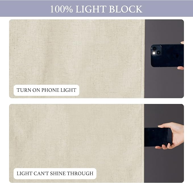 RYB HOME Natural Linen Textured French Door Window Curtains 100% Blackout | Self Adhesive, Thermal Insulated Privacy Energy Saving, Shades for Nursery Office Patio Glass Door, W26 x L80, 1 Panel - Image 4