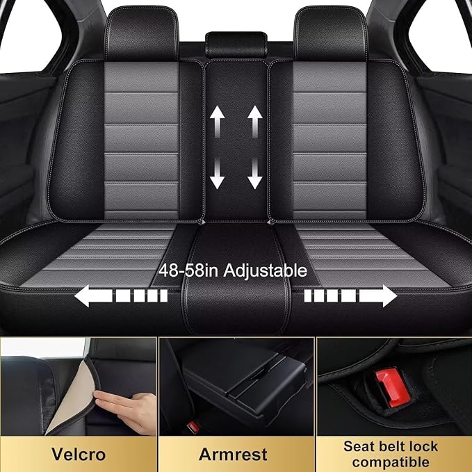 IKABEVEM Car Seat Covers Full Set Fit for Infiniti QX30 2017-2019: 5 Seats Auto Interior Accessories, Faux Leather Waterproof Seat Cushions Vehical Cover (Black&Grey) - Image 2