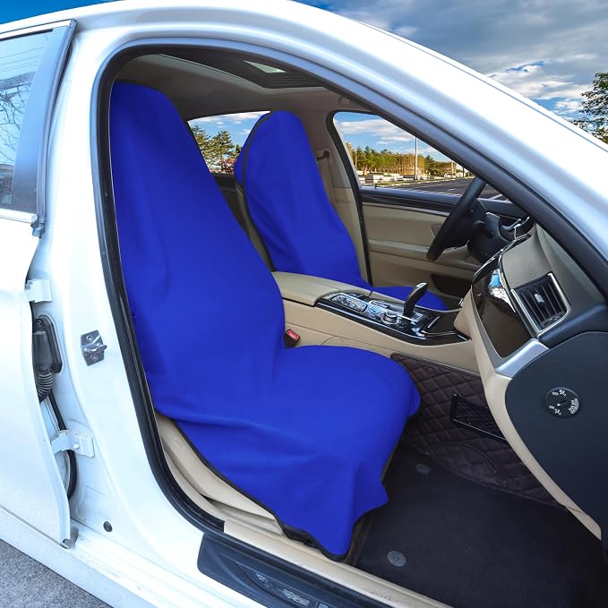 Car Seat Covers 2pcs Waterproof Towel Car Seat Cover Universal Fit for Most Trucks SUV Fitness Athletes Pets Gym and Water Sport，Blue - Image 2