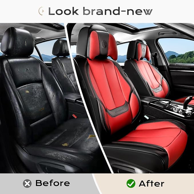 Coverado Car Seat Covers, Seat Covers for Cars, Waterproof Leather Auto Seat Protectors, Leather Car Seat Cushion, Car Interiors Accessories Universal Fit for Most Cars - Image 8