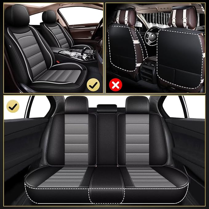 Car Seat Covers for Chevrolet/Chevy Cruze 2011-2019 Full Set(5 Seats) | Luxury Fuax Leather, Waterproof, Airbag Compatible, Easy to Install, Scratch‑Resistant Seat Protection,Black&Grey - Image 6