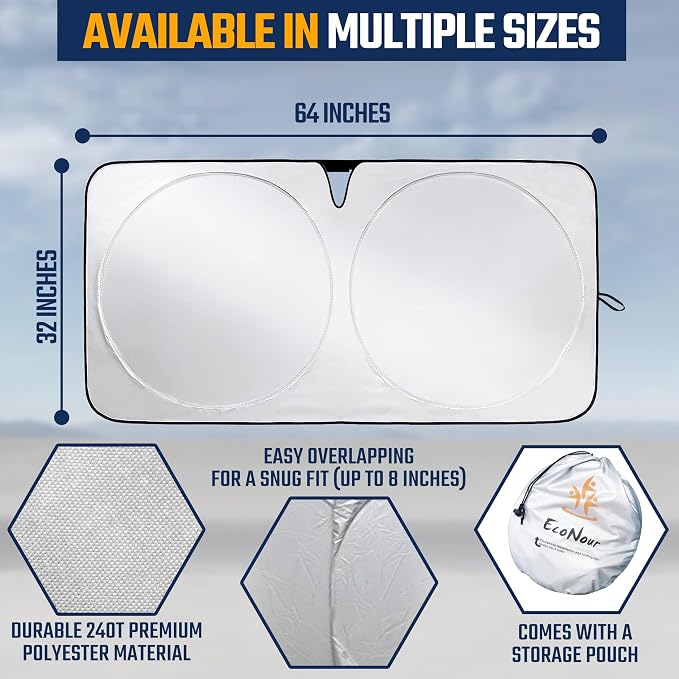 Econour Car Windshield Sun Shade,Foldable Front Window Sunshade, Sun Visor - Image 10