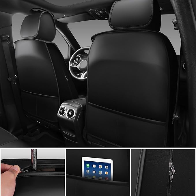 CAR PASS Nappa Leather Car Seat Covers Full Set, Luxury Seat Protector for Cars, Waterproof Anti-Slip Car Seat Cushion Armrest Compatible Airbag Universal for Sedan SUV Pick-up Truck Automotive, Black - Image 4