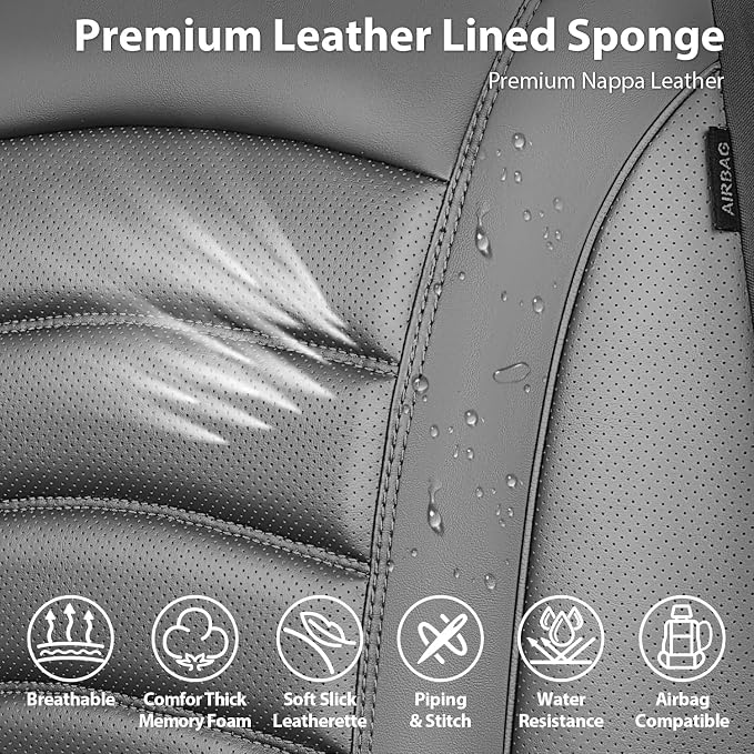 CAR PASS 3D Foam PU Leather Car Seat Covers, Universal Seat Covers Front 2 for Trucks SUV Sedan Automotive Seat Covers Armrest Airbag Compatible Waterproof Comfortable Faux Nappa Leather All Gray - Image 5