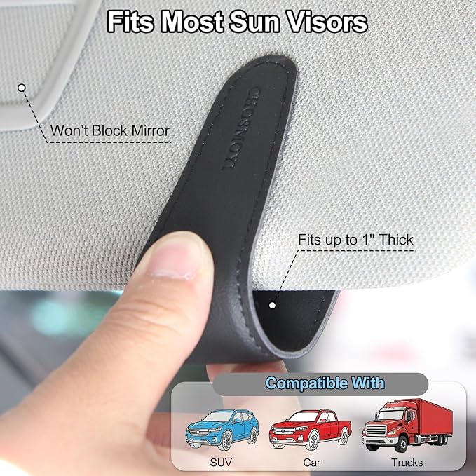 2 Packs Magnetic Sunglasses Holder for Car, Sunglass Clip for Visor(Black) | Leather Car Eyeglass Holder and Ticket Card Clip, Suitable for Different Size Eyeglasses, Interior Car Accessories - Image 5