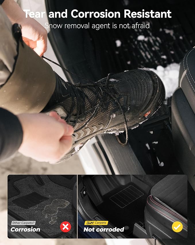 3W Floor Mats & Front Carpet for 2019-2026 Chevy Silverado/GMC Sierra 1500 | 2020-2026 GMC Sierra 2500HD/3500HD Crew Cab, TPE All Weather Accessories 2 Rows Full Set Car Mats - Image 8