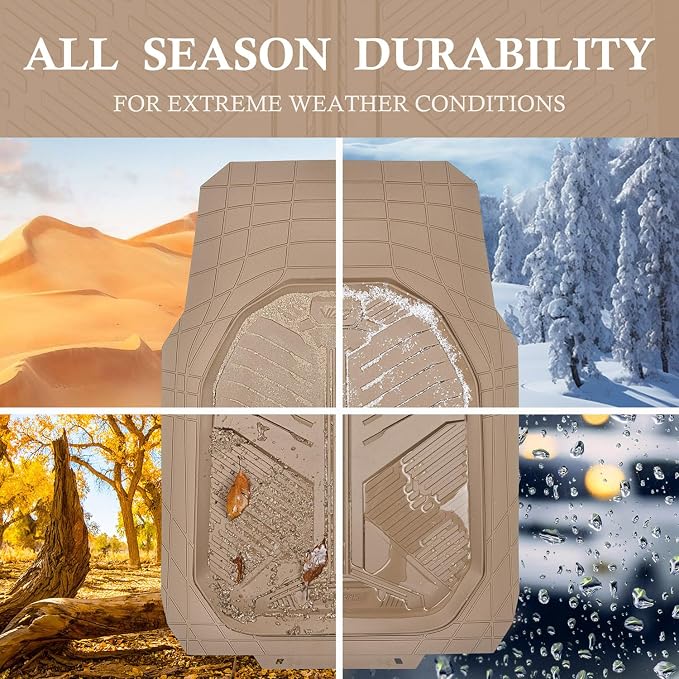 CAR PASS Heavy Duty Rubber Car Mats, Deep Dish Car Floor Mats Full Set, Universal All Weather Automotive Mats 3 Pieces Trim to Fit for Sedans SUVs Trucks, Waterproof Anti-Slip Floor Mats, Full Beige - Image 3