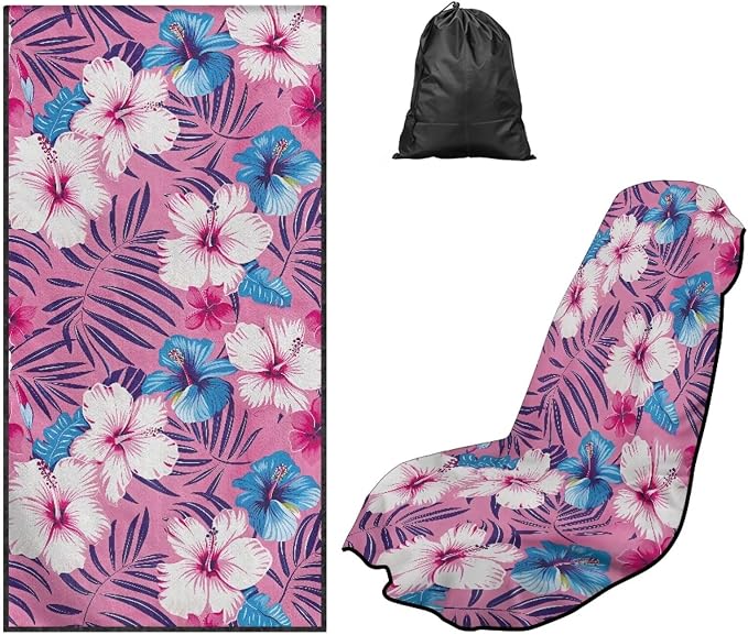 Tropical Hibiscus Car Seat Towel with Storage Bag Hibiscus Flowers Car Seat Cover for Front Seat Only Blanket Universal Non Slip Waterproof Sweat Protector Pink Car Interior Accessories by YMPUDXFI