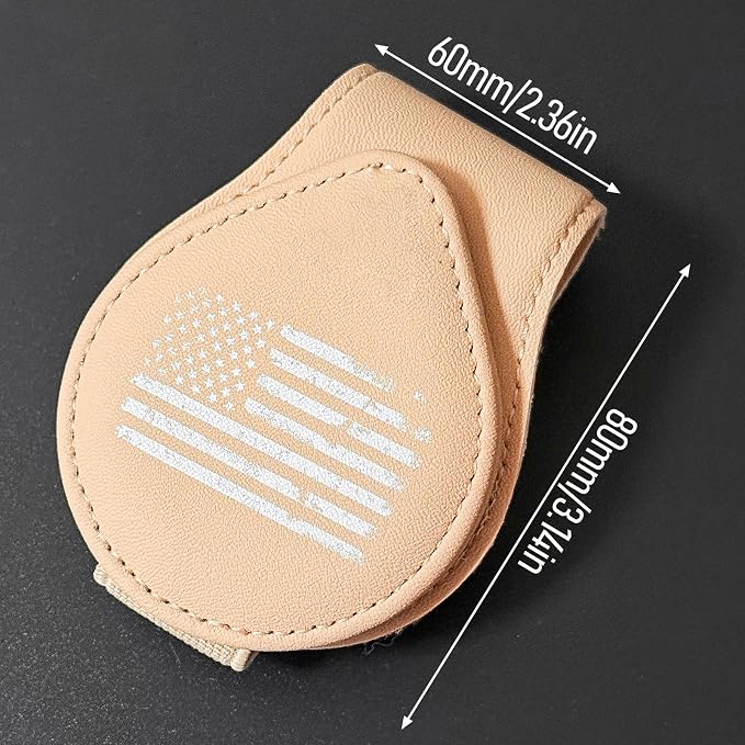 American Flag - Car Sunglass Holder, Magnetic Leather Eyeglass Hanger Mount Clip Holder for Car Visor Accessories (Beige) | Magnetic Leather - Image 3