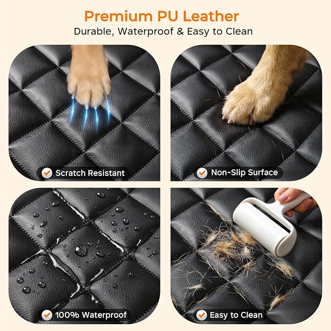 URPOWER Dog Car Seat Cover for Back Seat, Waterproof PU Leather | Non-Slip, Scratch-Resistant Rear Bench Seat Protector for Dogs, Easy to Clean, for Large Sedans & Large SUVs - Image 4