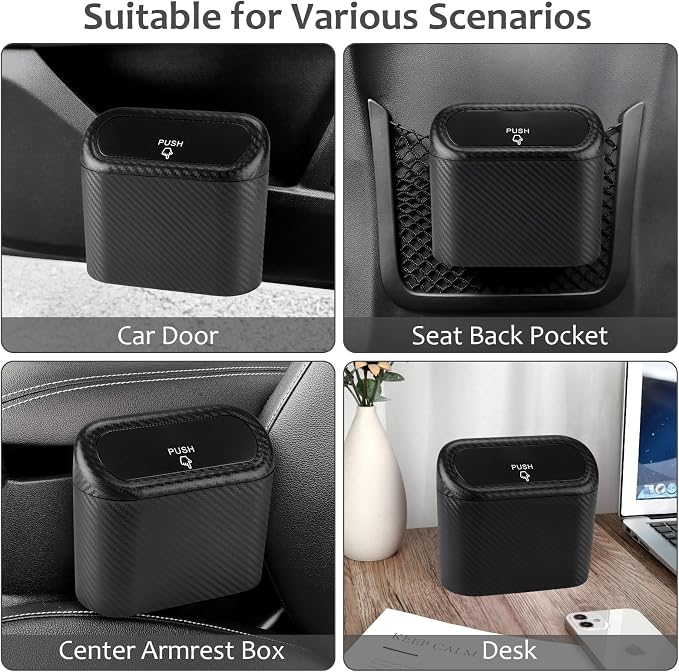 Accmor Car Trash Can with Lid, 2 Pack Mini Vehicle Trash Bin Car Dustbin Garbage Organizer Holder with Trash Bag, Small Hanging Leakproof Auto Storage Bag Container (Carbon Fiber) - Image 7
