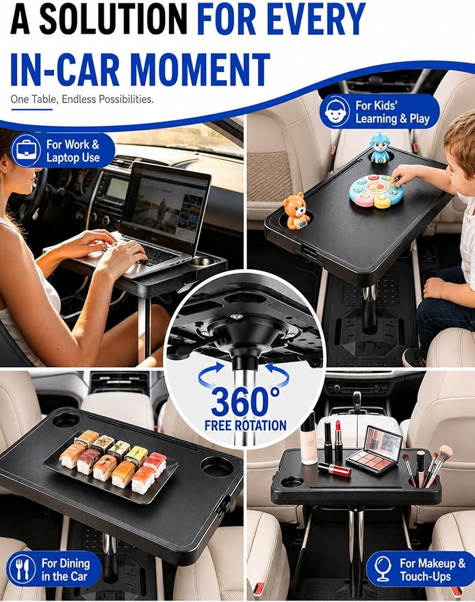 Car Seat Tray Table, Adjustable Car Desk for Laptop & Tablet, Multi-Function Travel Tray for Driver, Front Passenger & Rear Seats, Work & Eating Essential Car Accessory for Long Road Trips - Image 3