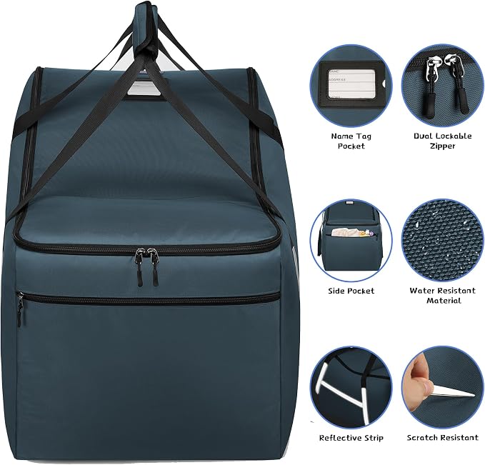 Infant Car Seat Travel Bag for Airplane Compatible with All Nuna Pipa Car Seat and Base,Chicco KeyFit 30 and Base, Padded Car Seat Bags for Air Travel,Car Seat Gate Check Bag with Side Pocket, Blue - Image 3