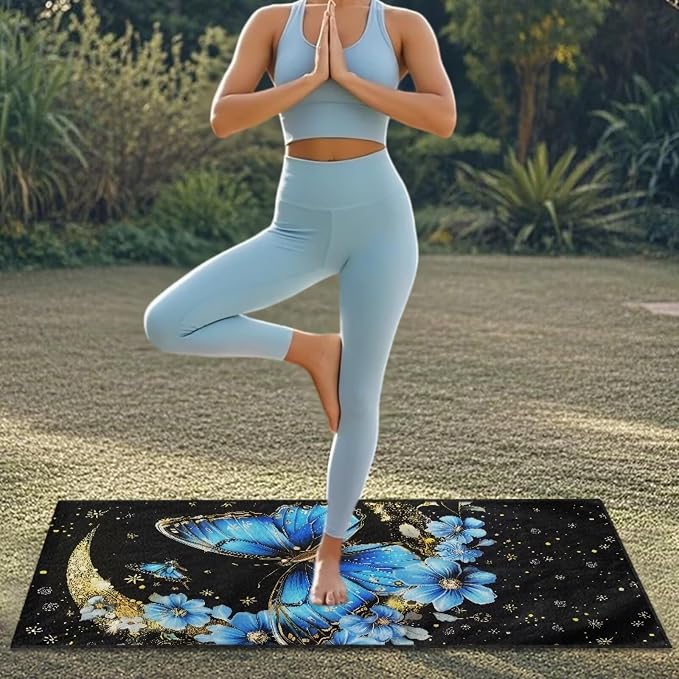 Butterfly Moon Car Seat Towel Cover After Gym Sweat Auto Front Seat Protector Blue Butterfly Flower Car Seat Cover Protector Universal Non Slip Waterproof Sweat Protector Beach Towel Yoga Mat - Image 4