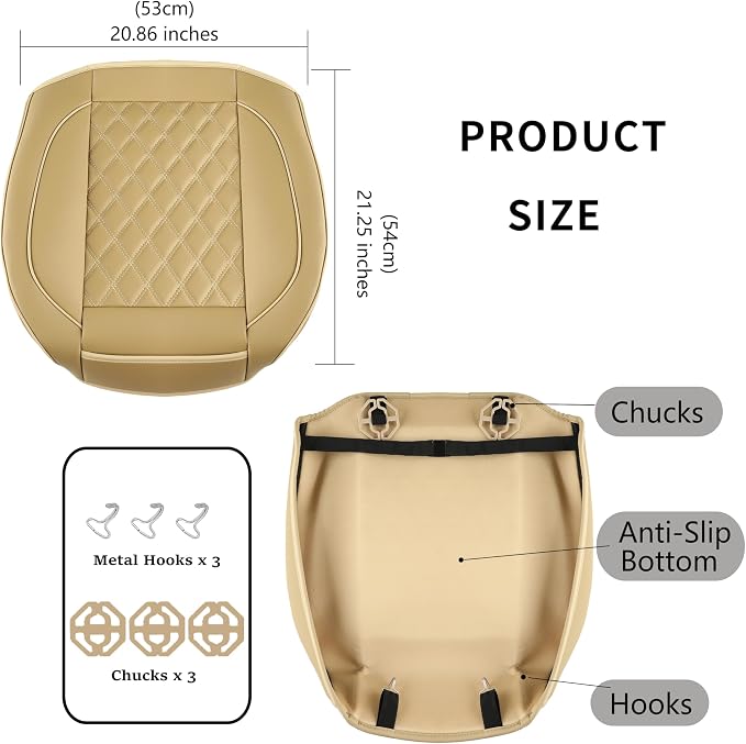1 Pack Leather Front Car Seat Covers,Bottom Seat Covers for Cars,Driver Car Seat Cover,Luxury Seat Protectors,Waterproof,Full Wrap,for Most Vehicles,Sedan,Truck,SUV(Beige) - Image 3