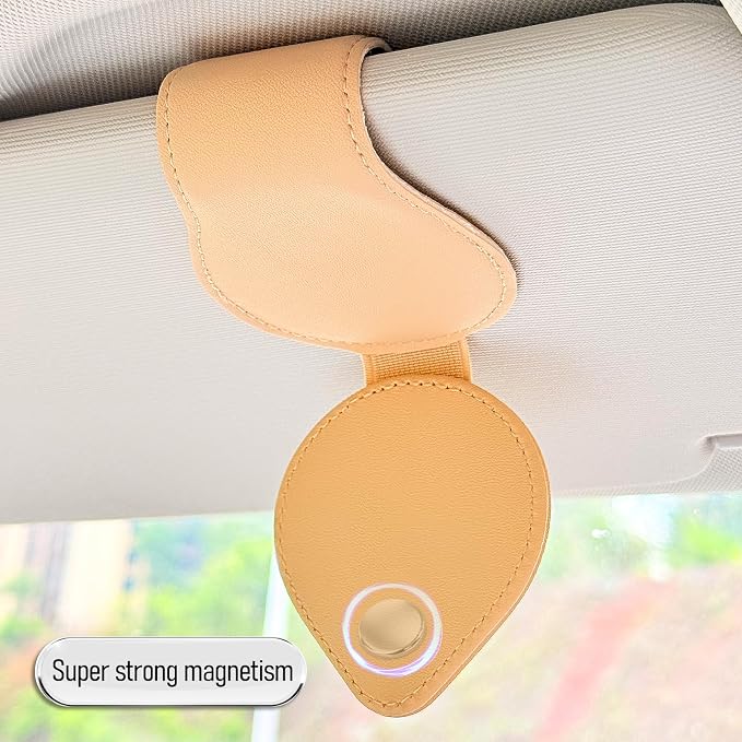 American Flag - Car Sunglass Holder, Magnetic Leather Eyeglass Hanger Mount Clip Holder for Car Visor Accessories (Beige) | Magnetic Leather - Image 5