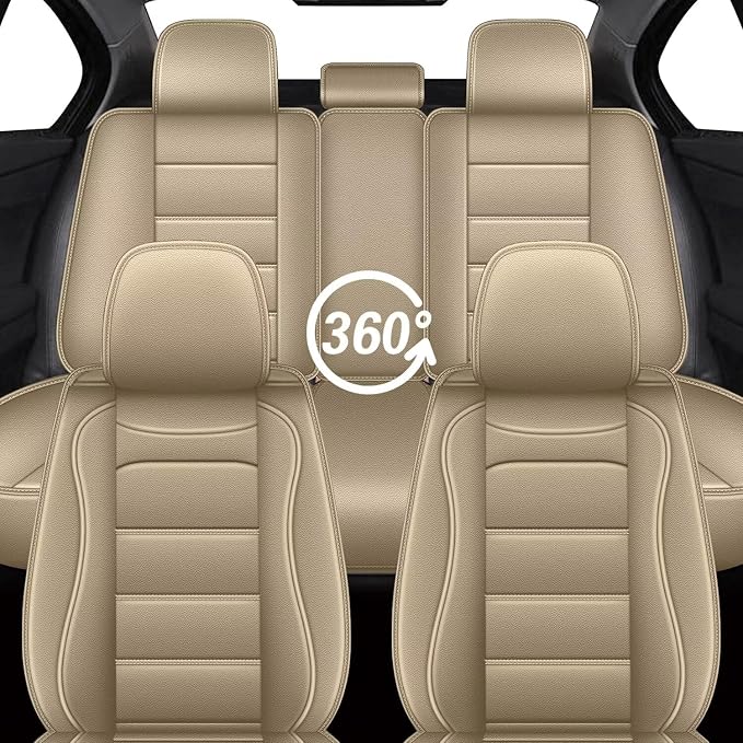 IKABEVEM Car Seat Covers Fit for Honda Insight 2010-2025 2026: Full Set Luxury Leather Automotive Seat Covers, Car Seat Protector(5 Seats, Beige) - Image 7