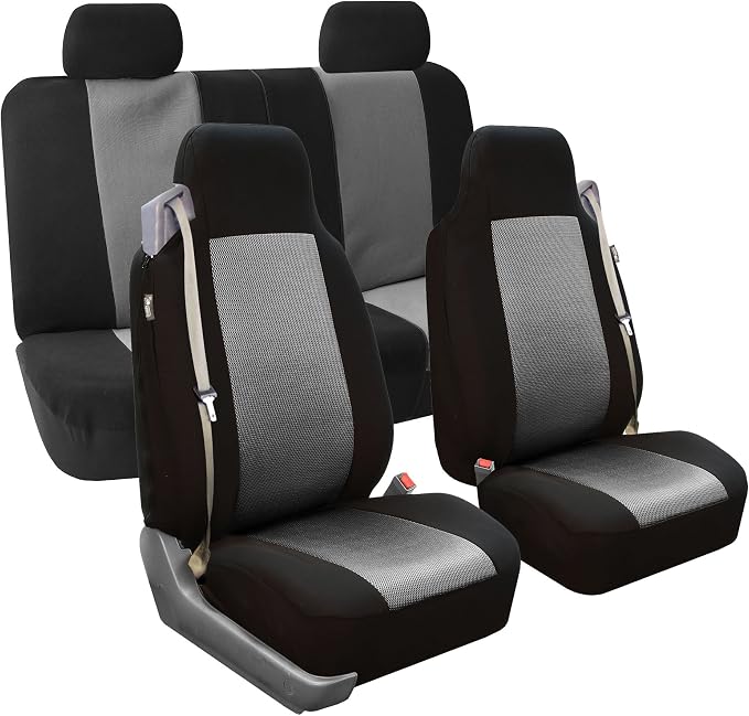 FH Group FH-FB302114 All Purpose Flat Cloth Car Seat Covers Gray/Black Color with F11306 Vinyl Floor Mats- Fit Most Car, Truck, SUV, or Van - Image 3