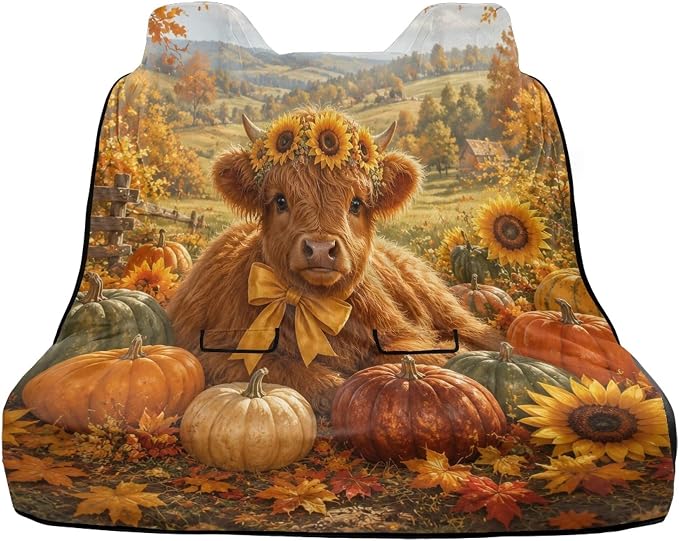 Highland Cattle Sunflower Pumpkin Print Rear Bench Towel Seat Covers, Nonslip Back Seat Cover Washable Bench Seat Covers, Wear-Resistant Car Seat Covers Protector for Dogs - Image 2