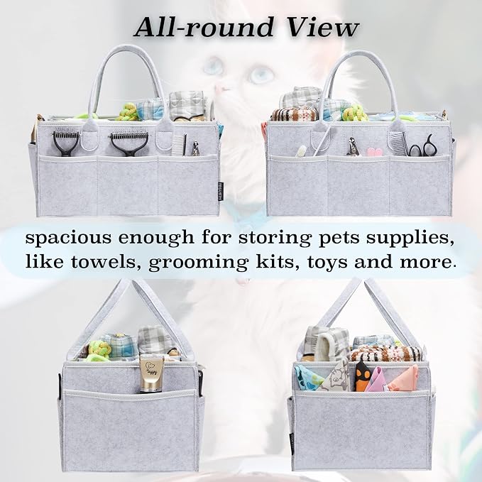Pet Grooming Tote, Dog Grooming Supplies Organizer, Travel Outdoor (Bag ONLY) (Sliver Grey) - Image 2