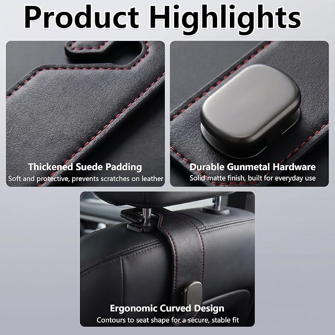 Purse Hook for Car Seat Headrest, Suede Car Purse Hook, Heavy Duty Car Hook Organizer for Handbags, Grocery Bags & Backpacks, Universal Car Hooks for SUV Truck Interior(Black,2pc) - Image 4