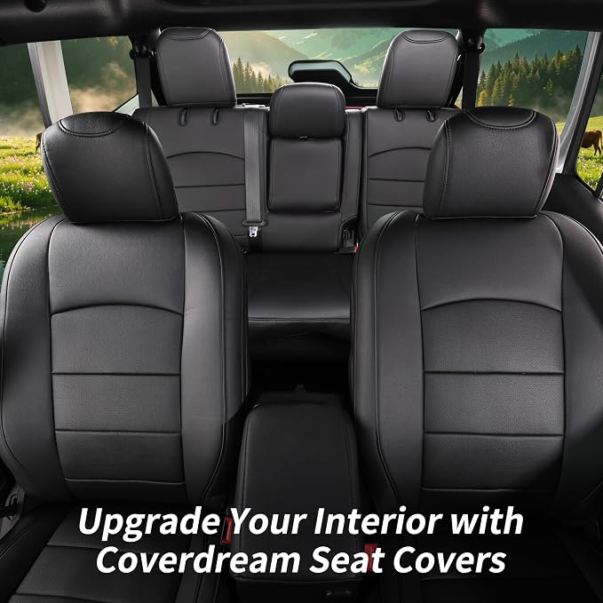 Full Set Seat Covers for 2024-2026 Jeep Wrangler 4drs,Rear w/Armrest(Black) | 1:1 Custom Fit,Factory Look,Easy Installation,Airbag Compatible,Waterproof Faux Leather & Easy to Clean,Pet Friendly - Image 3