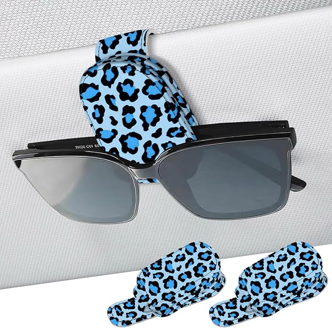 2 Pack Sunglass Holder for Car Visor, Universal Magnetic Car Sunglass Holder for Different Size Eyeglasses, Car Visor Accessories (Leopard-Blue) by Unknown