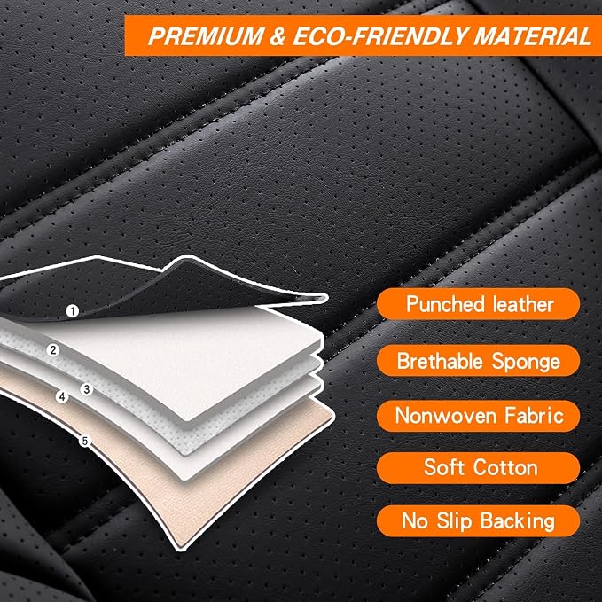 MINGBRON Black Car Seat Cover with Lumbar Support, Car Seat Protector Waterproof, Nappa Leather Car Seat Cushion, Car Seat Covers Front Seats and Back Fit for Most Cars - Image 7