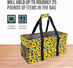 Extra Large Utility Tote Bag - Oversized Collapsible Reusable Wire Frame Rectangular Canvas Basket With Two Exterior Pockets For Beach, Pool, Laundry, Car Trunk, Storage - Sunflower - Image 5
