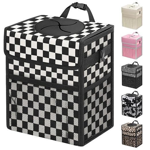 Capolo Car Trash Can with Lid, Leakproof Car Garbage Can Car Trash Bag | Waterproof, Trash Can for Car, 3 Mesh Pockets, Mini Hanging Vehicle Car Trash Bin, for Back/Front Seat (Black Square,3 Gal) by Capolo