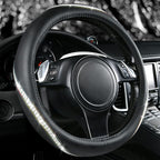 CAR PASS Bling Diamond Black Leather Steering Wheel Cover, Studded Crystal Rhinestones Universal Fit 14" 1/2-15" Glitter for Women Sparkle Girl Fit Suvs,Vans,Sedans,Car,Trucks, Multicolor Diamond by CARPASS