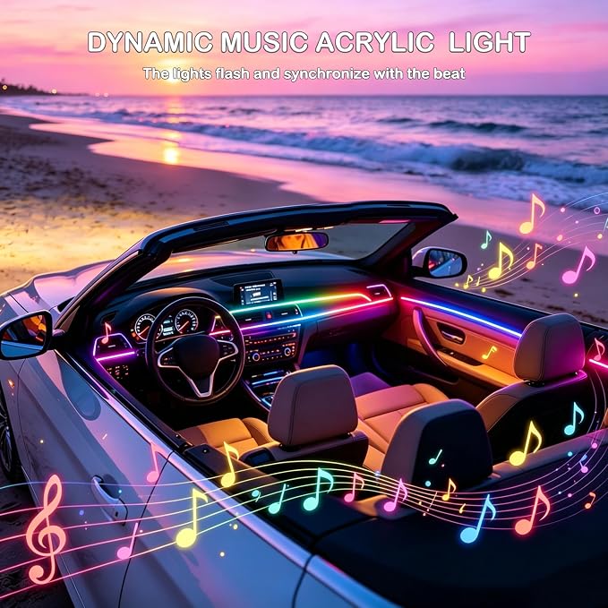 Interior Car LED Strip Light with Wireless APP, RGB 10 in 1 Acrylic LED Light for Car with Dynamic Dreamcolor, Dual Zone Control Car Ambient Lighting Kits, Inside Neon Strip with Music Mode (10 in 1) - Image 7