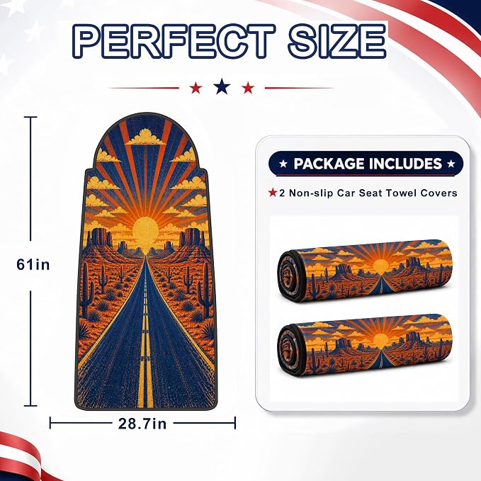 Car Seat Towel Cover 2 Pack for Front Seats, Sweat Absorbent Car Seat Protector with Non-Slip Backing, Waterproof Towel Car Seat Covers for Runners, Gym, Swimming, Beach, Desert Road Sunset - Image 7