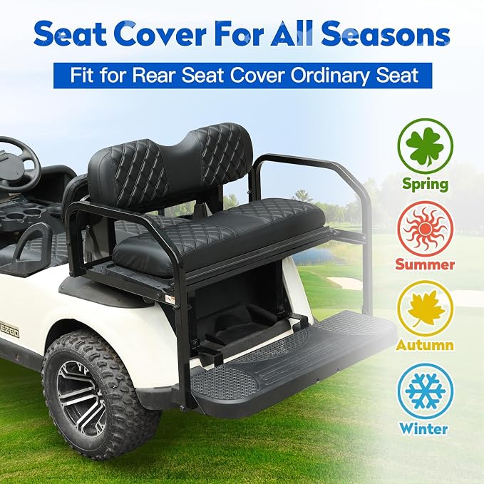 NOKINS Golf Cart Seat Covers Fits Aftermarket Standard Rear Seat Cushion | Fit for Club Car Precedent/DS/EZGO RXV/TXT/Yamaha Drive, No Stapler, Multiple Colors&Breathable (Black and Black Stitching) - Image 2