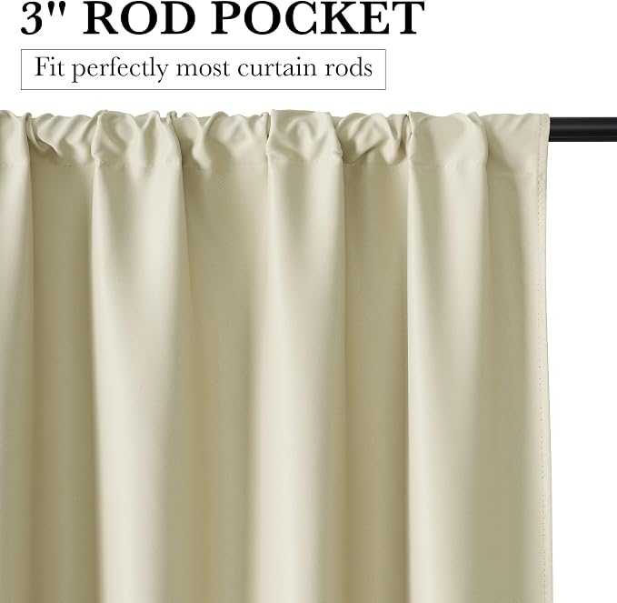 RYB HOME Bedroom Blackout Curtains 72 inches Long, 100% Blackout | Thermal Insulated, Noise Reducing, Curtains for Living Room Nursury, For Sleep, W34 x L72, Biscotti Beige - Image 2