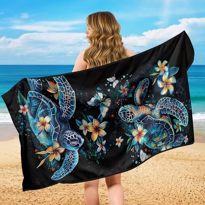 Boho Sea Turtle Car Seat Towel with Storage Bag Sweat Auto Seat Towel Cover Sea Turtle Flower Car Interior Accessories for Women Universal Non Slip Waterproof Protector for Beach Yoga Towels - Image 5